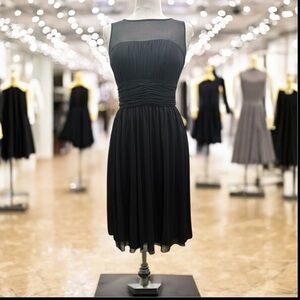 Dressbarn Collection Black Sheer Top Ruched Waist Midi Dress | Size 10